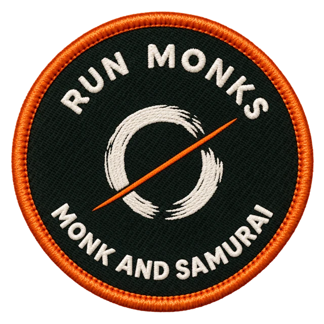 Monk and samurai badge: a zen circle crossed by a blade
